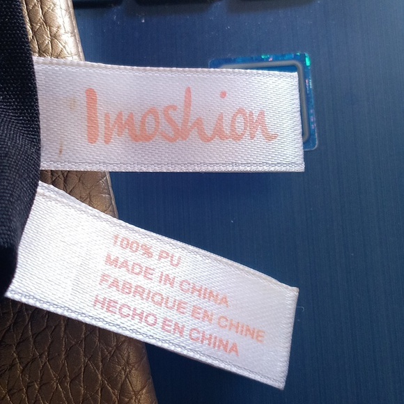 NWOT IMOSHION Bonjour Au Revoir Gold Vegan Leather Wristlet Purse Makeup Bag - Picture 8 of 10